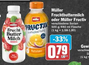 AEZ Müller Fruchtbuttermilch oder Müller Fructiv 500 g/440 ml Angebot