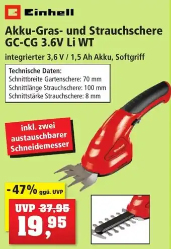 Thomas Philipps Einhell Akku-Gras- und Strauchschere GC-CG 3.6V Li WT Angebot