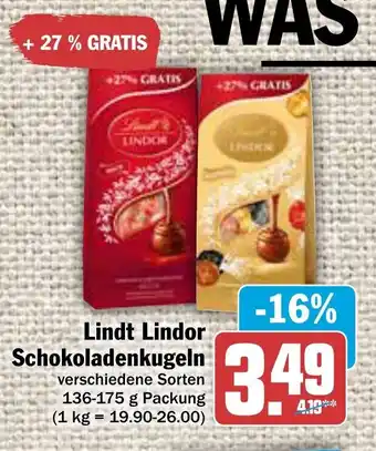 AEZ Lindt Lindor Schokoladenkugeln 136-175g Angebot