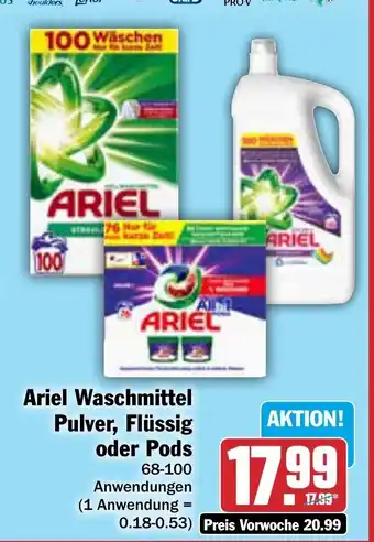 AEZ Ariel Waschmittel Pulver, Flüssig oder Pods 68-100 Anwendungen Angebot