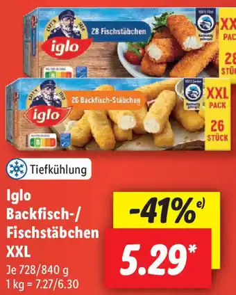 Lidl Iglo Backfisch-/ Fischstäbchen XXL 728/840 g Angebot