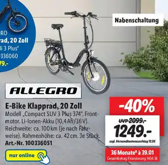 Lidl Allegro E-Bike Klapprad, 20 Zoll Angebot