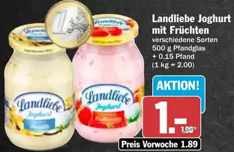 Hit Landliebe Joghurt mit Früchten 500 g Angebot