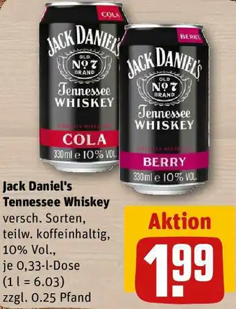 REWE Jack Daniel's Tennessee Whiskey 0,33 l Dose Angebot