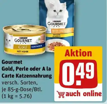 REWE Gourmet Gold, Perle oder A la Carte Katzennahrung 85g Angebot