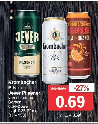 Famila Nord West Krombacher Pils oder Jever Pilsener 500ml Angebot