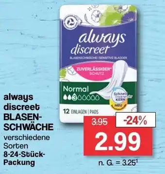 Famila Nord West always discreet BLASEN-SCHWÄCHE verschiedene Sorten 8-24-Stück-Packung Angebot