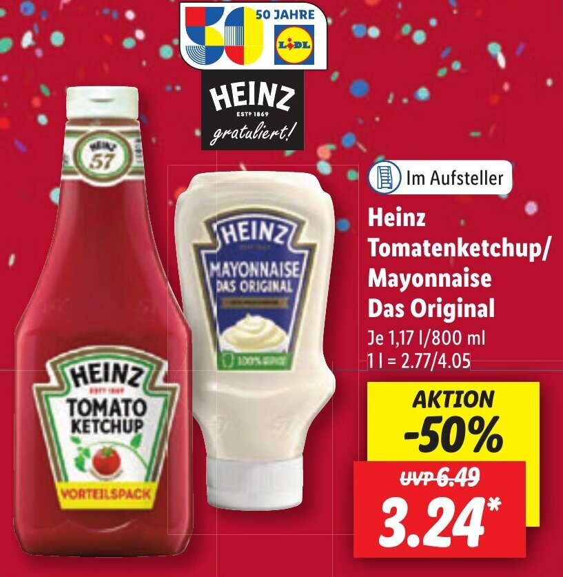 Heinz Tomatenketchup/ Mayonnaise Das Original 1,17 1/800 ml Angebot bei