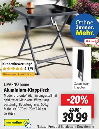 Lidl LIVARNO home Aluminium-Klapptisch Angebot