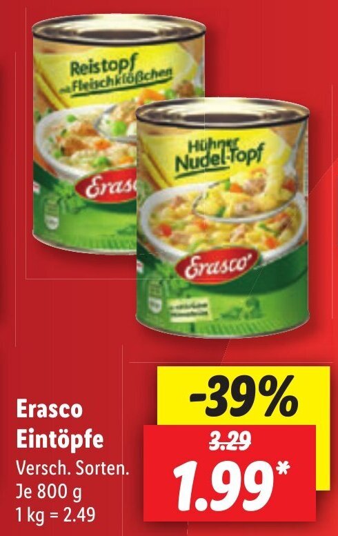 Lidl Erasco Eintöpfe 800 g Angebot