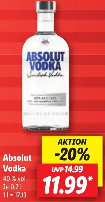 Lidl Absolut Vodka 0,7 L Angebot