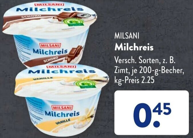 Aldi Süd MILSANI Milchreis 200 g Becher Angebot