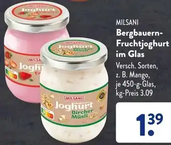 Aldi Süd MILSANI Bergbauern-Fruchtjoghurt im Glas 450 g Angebot