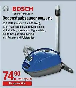 V Markt Bosch Bodenstaubsauger BGL3B110 Angebot