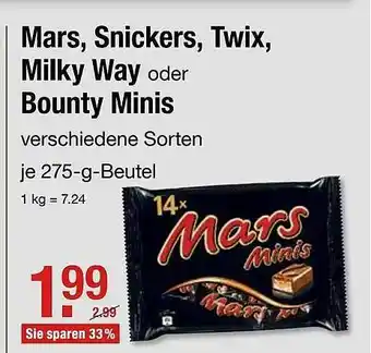 V Markt Mars, Snickers, Twix, Bounty Oder Milky Way Minis Angebot