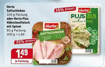 REWE Herta Saftschinken Oder Herta Plus Hähnchenfleisch Mit Spinat Angebot