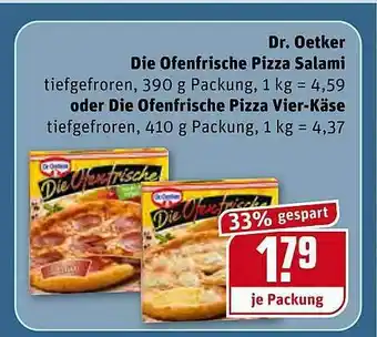 REWE Dr Oetker Die Ofenfrische Pizza Salami Oder Vier-käse Angebot