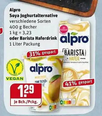 REWE Alpro Soya Joghurtalternative Oder Barista Haferdrink Angebot