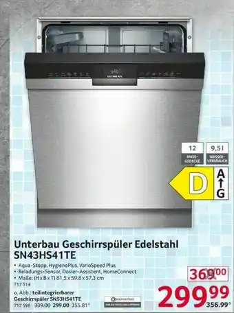 Selgros Unterbau Geschirrspüler Edelstahl Sn434hs41te Angebot