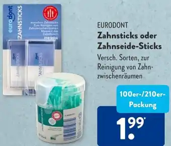 Aldi Süd EURODONT Zahnsticks oder Zahnseide-Sticks 100er-/210er-Packung Angebot