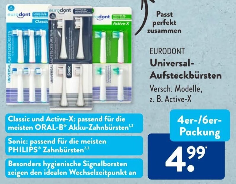 Aldi Süd EURODONT Universal-Aufsteckbürsten 4er-/6er-Packung Angebot