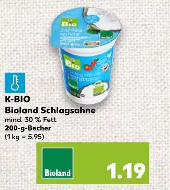 Kaufland K-BIO Bioland Schlagsahne 200g Angebot