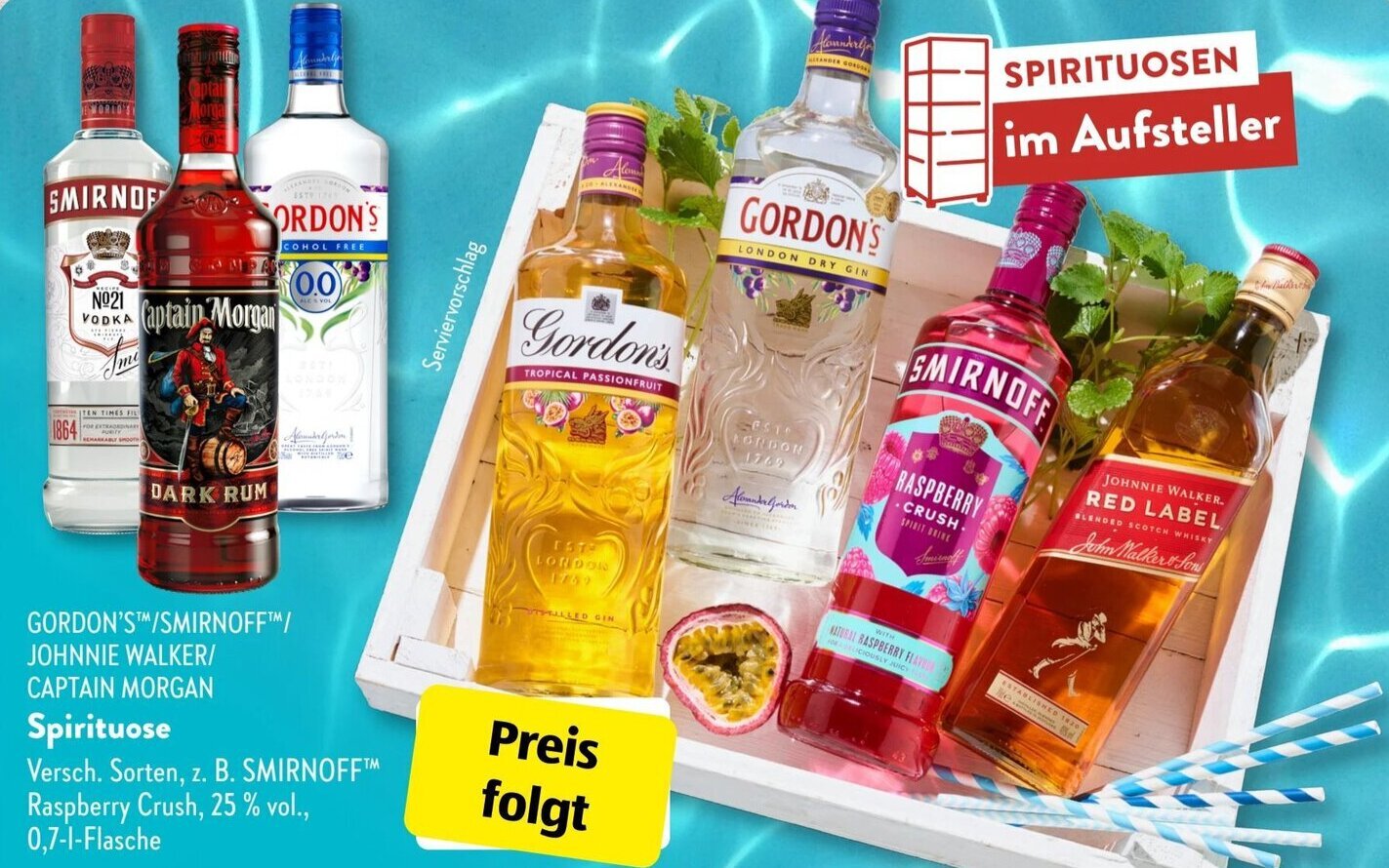 Aldi Süd GORDON'S/SMIRNOFF/ JOHNNIE WALKER/ CAPTAIN MORGAN Spirituose 0,7-L-Flasche Angebot