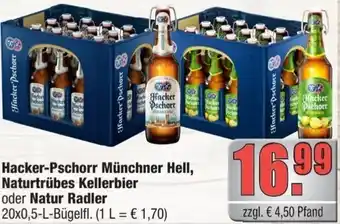 alldrink Hacker-Pschorr Münchner Hell, Naturtrübes Kellerbier oder Natur Radler 20x0,5-L Angebot