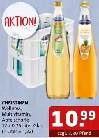 Getränke Quelle CHRISTINEN Wellness, Multivitamin, Apfelschorle 12 x 0,75 Liter Glas Angebot