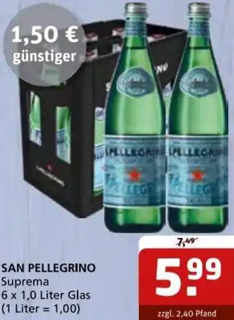 Getränke Quelle SAN PELLEGRINO Suprema 6 x 1,0 Liter Glas Angebot