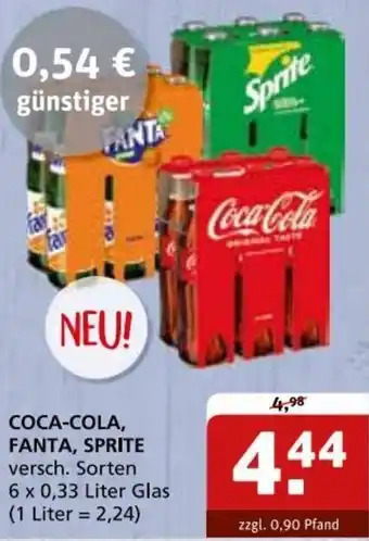 Getränke Quelle COCA-COLA, FANTA, SPRITE 6 x 0,33 Liter Glas Angebot