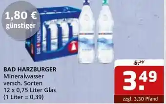 Getränke Quelle BAD HARZBURGER Mineralwasser 12 x 0,75 Liter Glas Angebot
