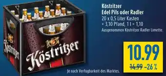 diska Köstritzer Edel Pils oder Radler 20 x 0,5 Liter Kasten Angebot