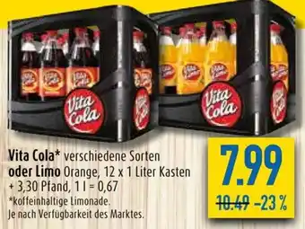 diska Vita Cola oder Limo Orange, 12 x 1 Liter Kasten Angebot