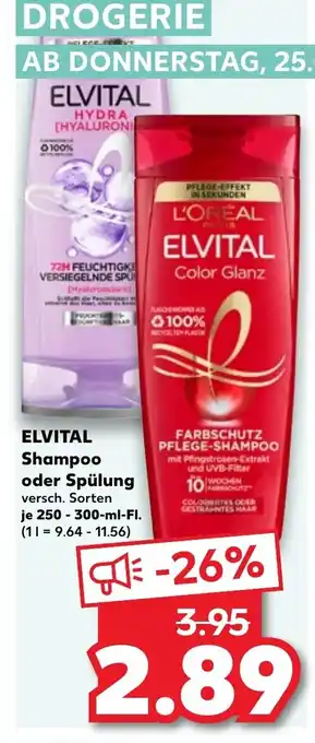 Kaufland L'ORÉAL ELVITAL Shampoo oder Spülung 250/300ml Angebot