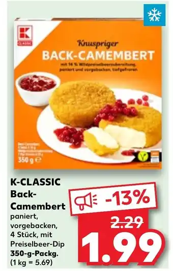 Kaufland K-CLASSIC Back-Camembert paniert, vorgebacken, 4 Stück, mit Preiselbeer-Dip 350-g Angebot