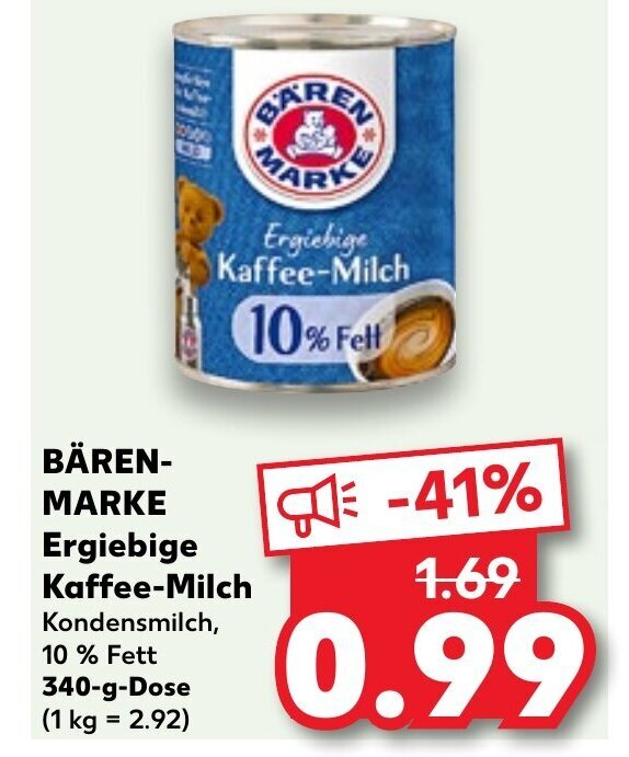 Kaufland BÄRENMARKE Ergiebige Kaffee-Milch 340g Angebot