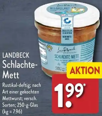 Aldi Nord LANDBECK Schlachte-Mett 250 g Glas Angebot