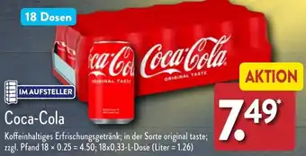 Aldi Nord Coca-Cola 18x0,33 L Dose Angebot
