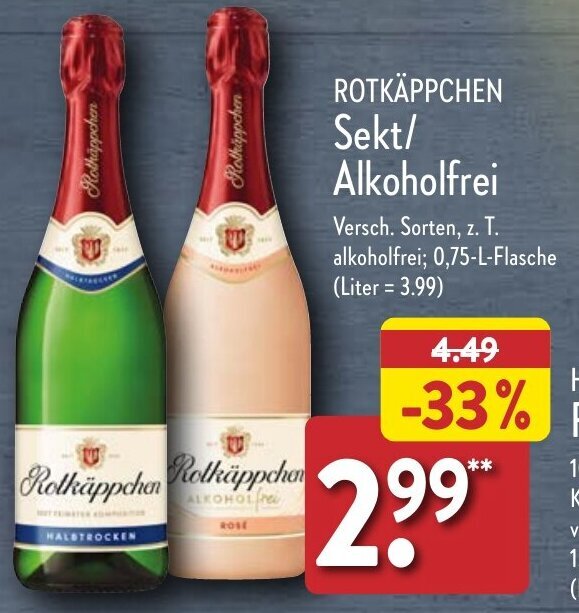 Aldi Nord ROTKÄPPCHEN Sekt/ Alkoholfrei 0,75 L Flasche Angebot