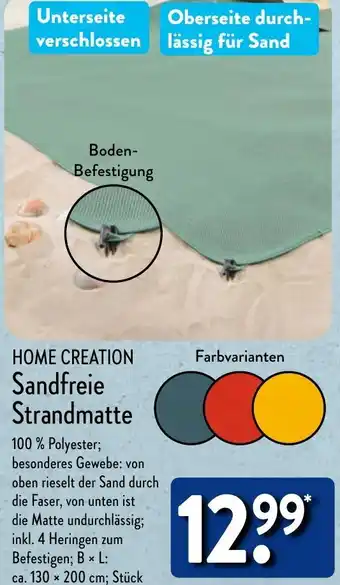 Aldi Nord HOME CREATION Sandfreie Strandmatte Angebot