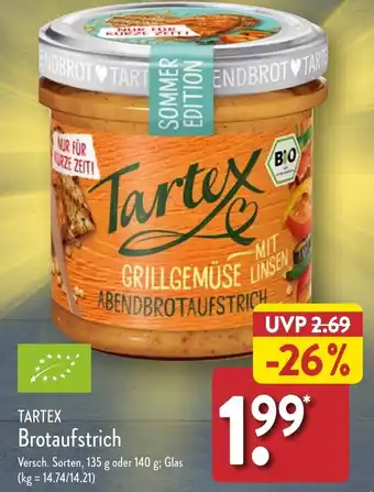 Aldi Nord TARTEX Brotaufstrich 135 g oder 140 g Angebot