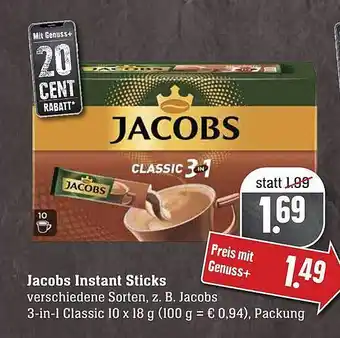 Scheck-in-Center Jacobs Instant Sticks Angebot