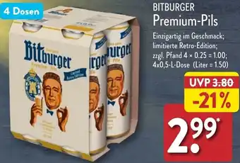 Aldi Nord BITBURGER Premium-Pils 4x0,5 L Dose Angebot