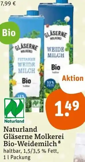 tegut Naturland Gläserne Molkerei Bio-Weidemilch 1L Packung Angebot