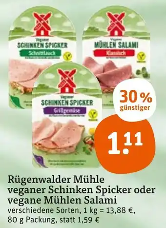 tegut Rügenwalder Mühle veganer Schinken Spicker oder vegane Mühlen Salami 80 g Packung Angebot