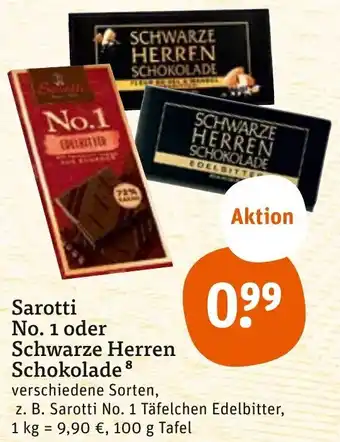 tegut Sarotti No. 1 oder Schwarze Herren Schokolade 100 g Tafel Angebot