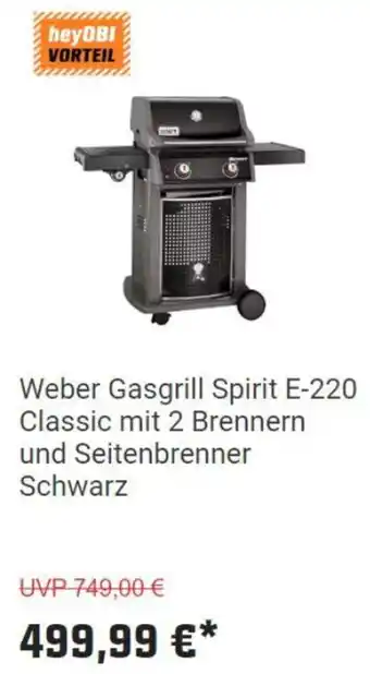 OBI Weber Gasgrill Spirit E-220 Classic mit 2 Brennern und Seitenbrenner Schwarz Angebot