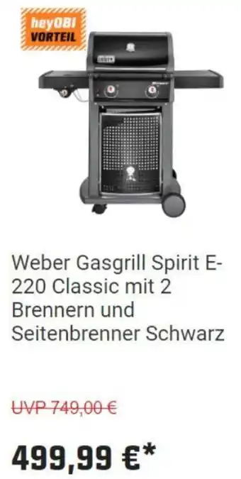 OBI Weber Gasgrill Spirit E-220 Classic mit 2 Brennern und Seitenbrenner Schwarz Angebot