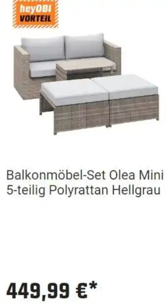 OBI Balkonmöbel-Set Olea Mini 5-teilig Polyrattan Hellgrau Angebot